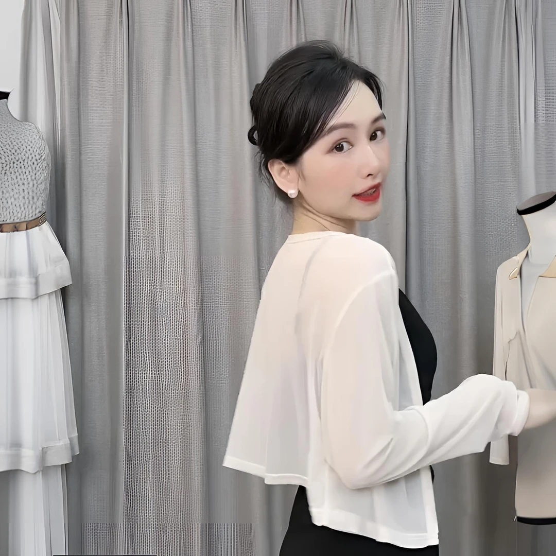 网纱防晒开衫女2025春夏薄纱小坎肩外搭配吊带裙外套披肩罩衫外穿