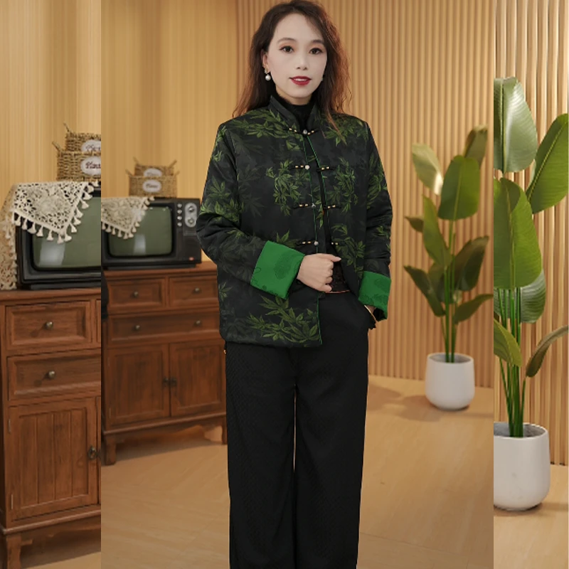 【绿竹】妈妈冬季加厚外套2024过年妈妈礼物新中式加棉保暖棉袄