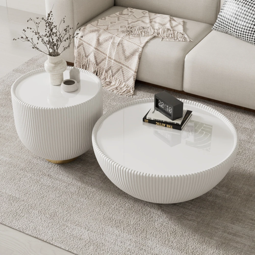 奶油风碗型组合茶几轻奢现代简约大小圆形玻璃茶桌网红创意茶几桌