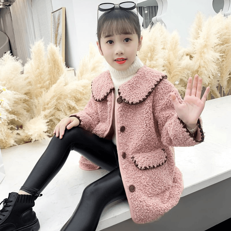 吧啦童装女童呢子大衣春秋冬装保暖洋气儿童外套毛毛韩版