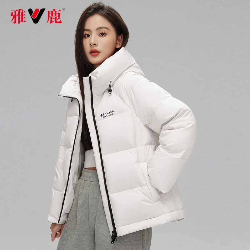 雅鹿优选冬季新款抽绳户外连帽羽绒服女短款宽松鸭绒舒适外套9279