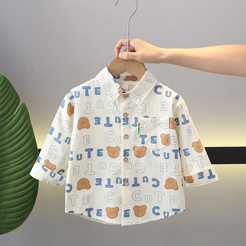 男童衬衫春秋款婴儿纯棉秋装衣儿童外套男宝宝秋季长袖衬衣小童装