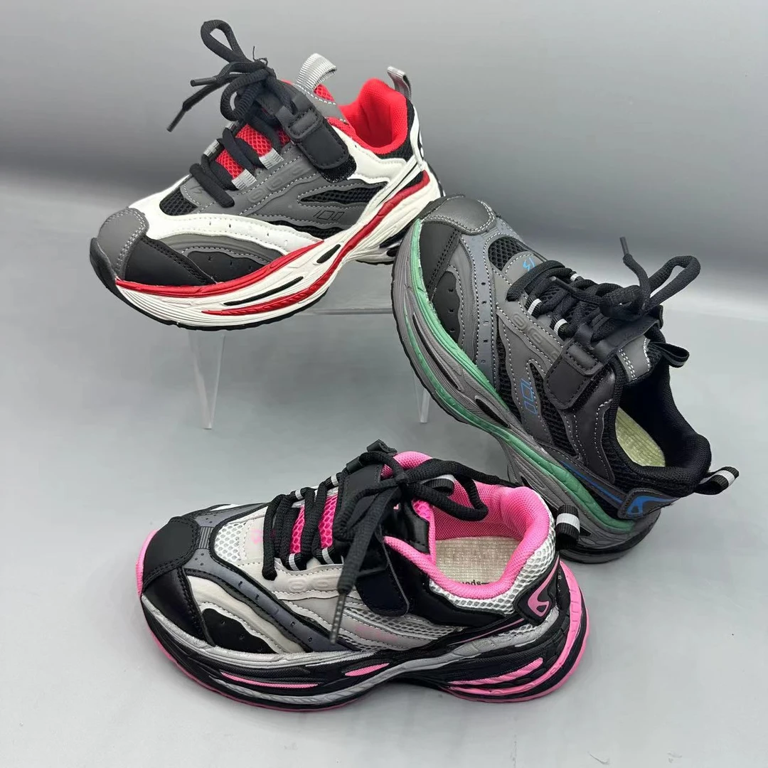 5192儿童皮+双网魔术贴童鞋休闲鞋百搭时尚男女童运动老爹鞋32-40