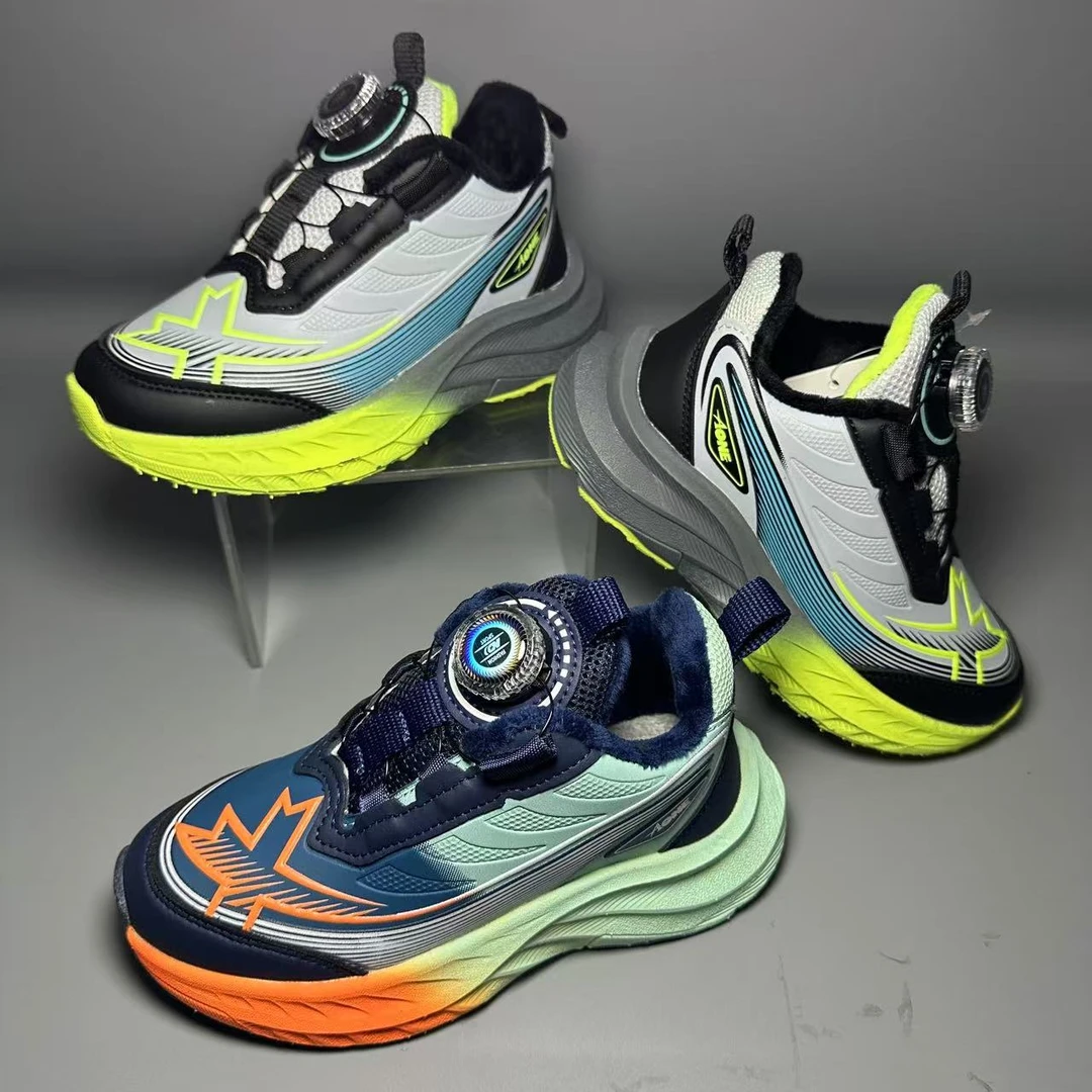 A-9865儿童皮面二棉旋转扣童鞋休闲鞋百搭时尚运动老爹鞋32-41