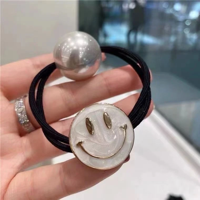 韩国东大门爆款简约时尚款小众笑脸款珍珠头饰发绳发饰头绳扎头发