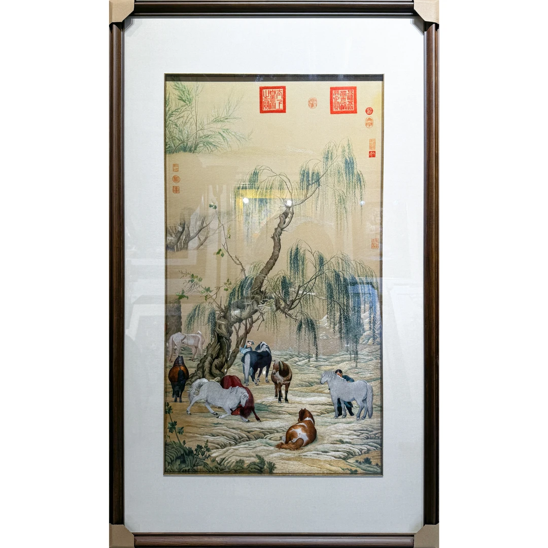 【八骏图】纯手工刺绣苏绣精品玄关高端茶室办公室郎世宁画50*90cm