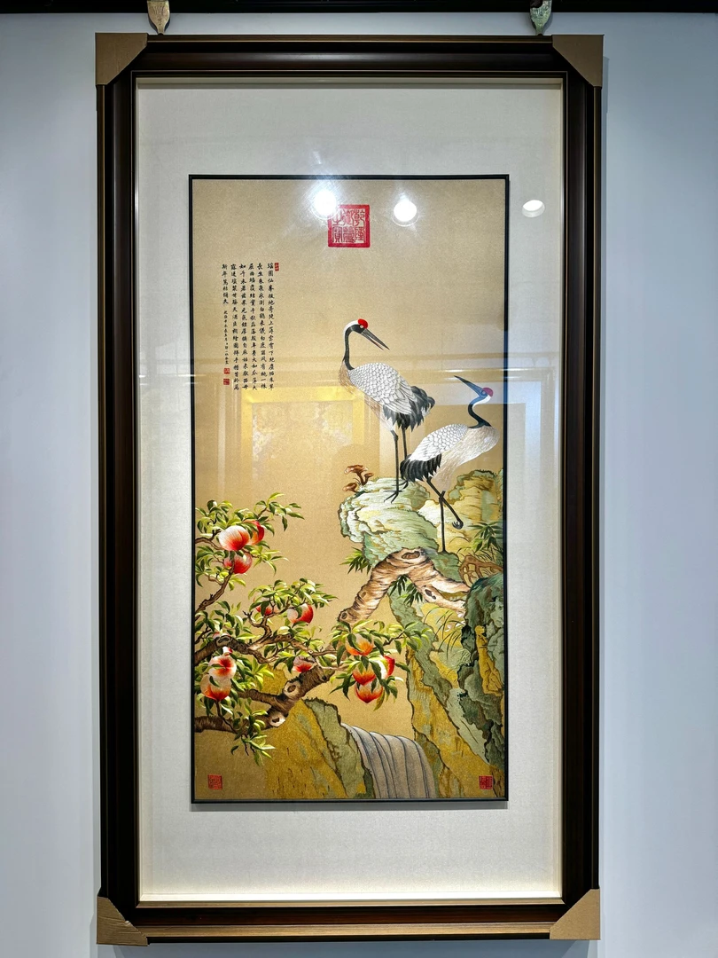 【松鹤延年】名画纯手工刺绣玄关苏绣精品挂画成品画芯50×100cm