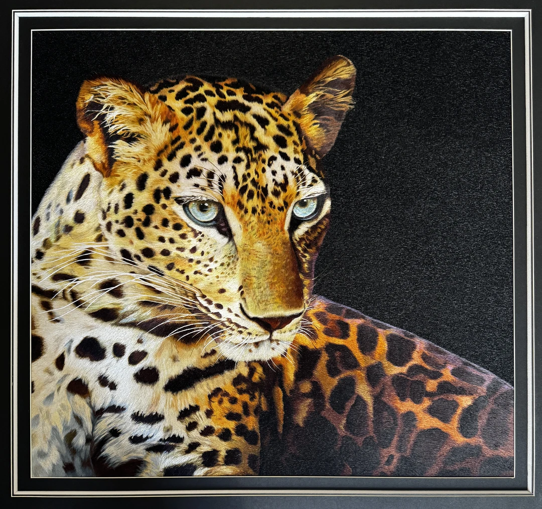 【金钱豹】纯手工刺绣玄关挂画苏绣精品画芯70×70cm