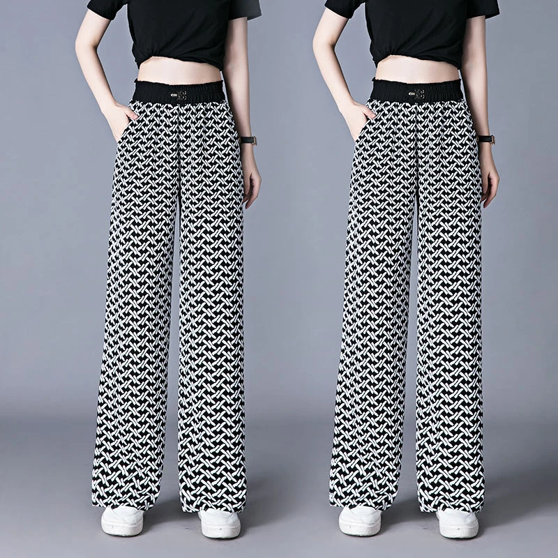 2023夏季冰爽透气高腰阔腿裤女显瘦休闲宽松薄款百搭垂感直筒长裤