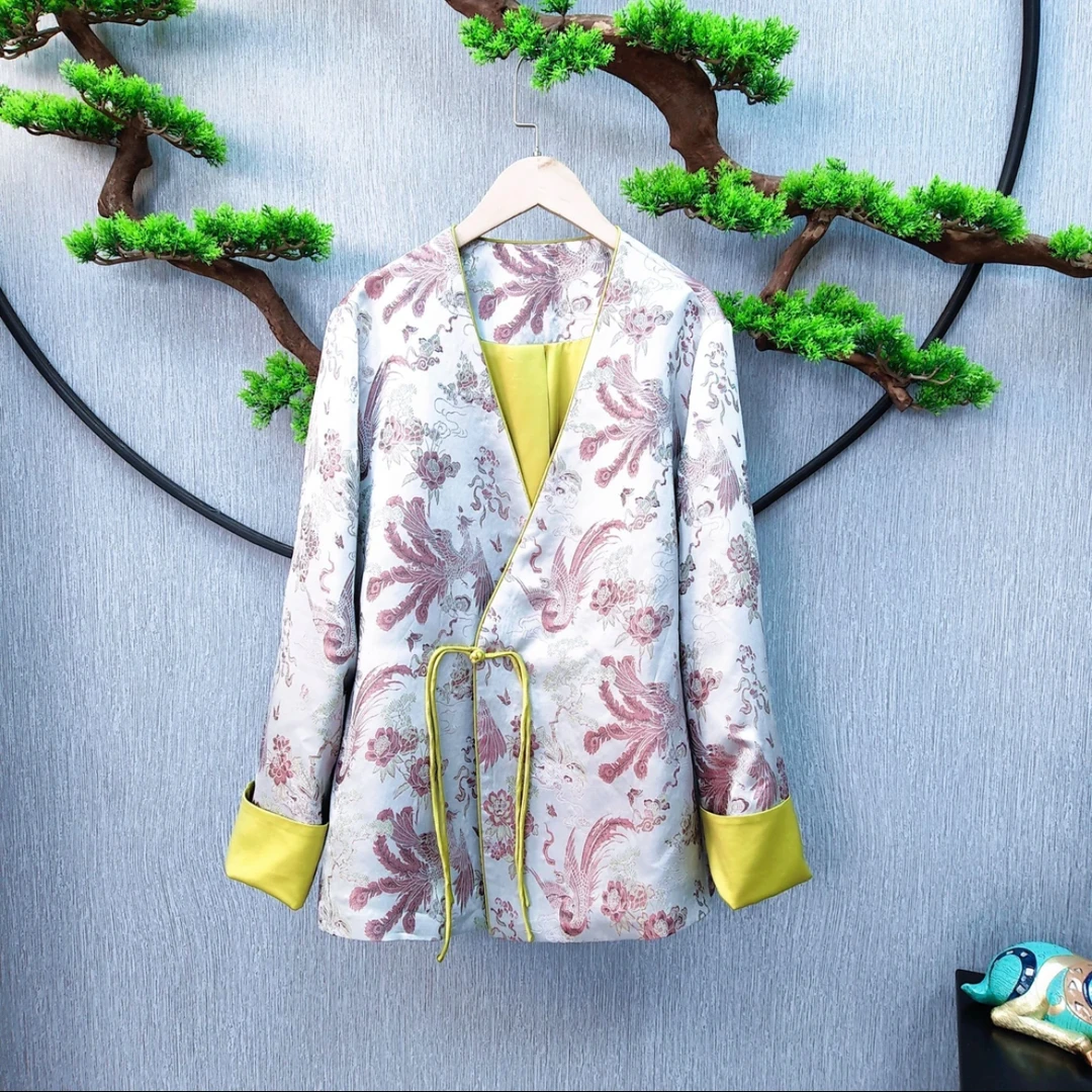 【千奈莉 凤穿牡丹】宋锦中式长袖开衫上衣YJ064