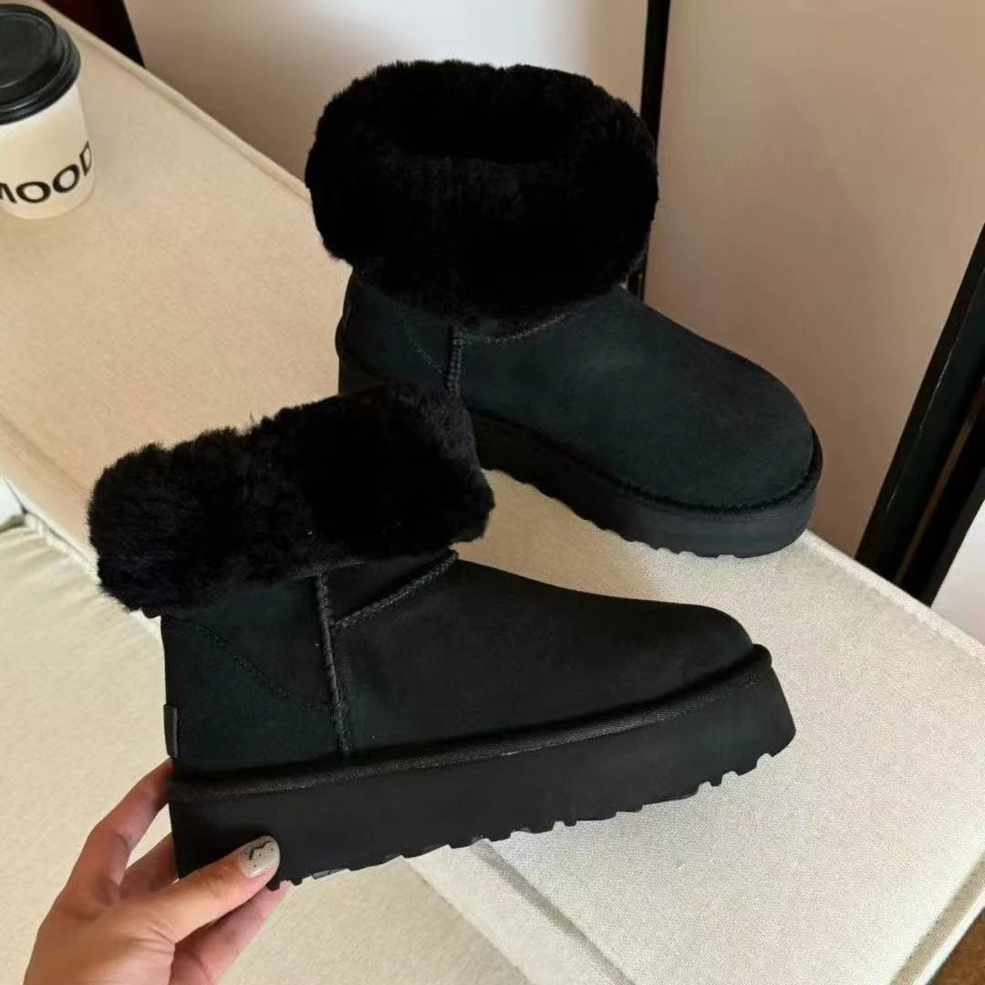 两穿厚底雪地靴2024新款女冬季防滑加厚棉鞋