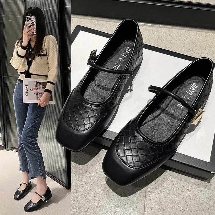 法式玛丽珍鞋女2024年春秋新款方头浅口平底单鞋一字扣带女鞋17