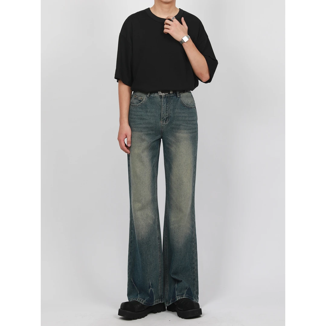 秋冬美式复古直筒牛仔裤男宽松显瘦拖地裤高街百搭水洗微喇黑色