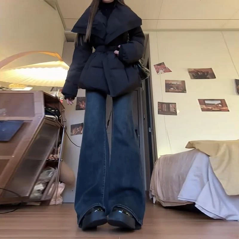 小众设计感大翻领收腰棉服服女2024冬季新款加厚棉衣面包服外套