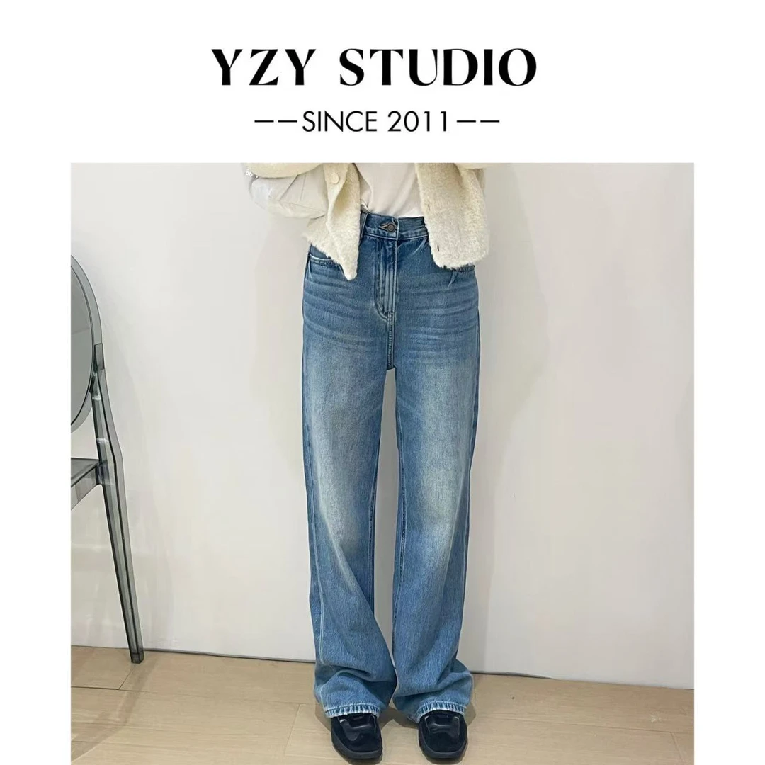 （一只羊）杨树林同款'土耳其浆纱定制腰直筒牛仔裤