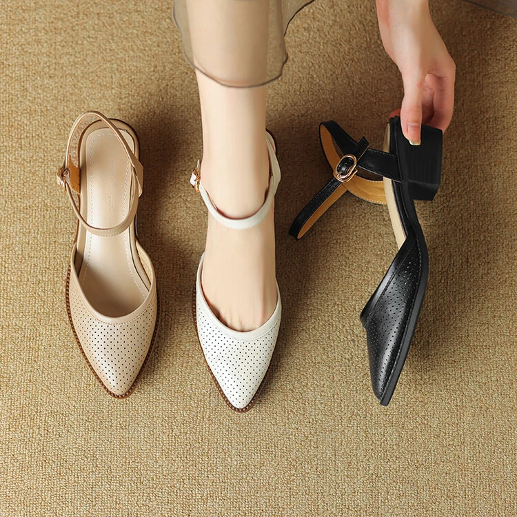 5厘米跟高里外全皮手工女鞋