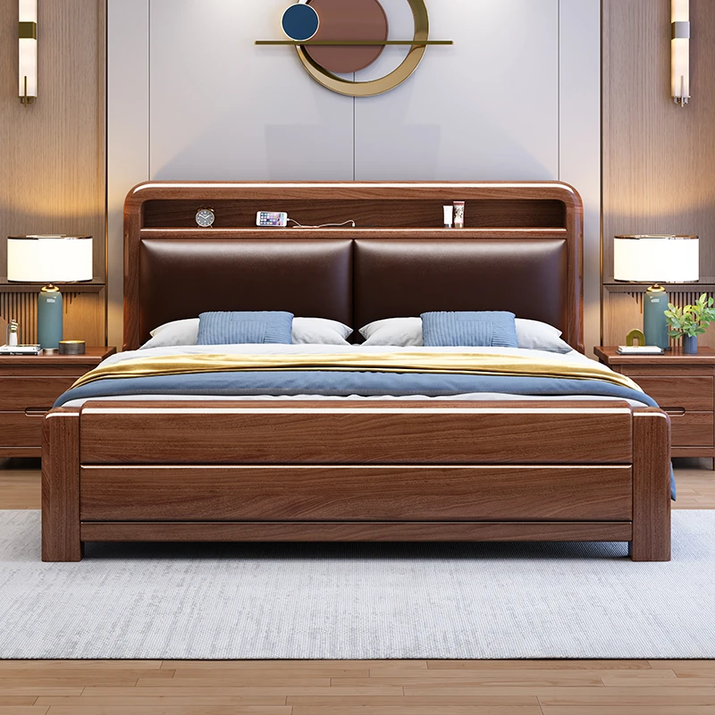 胡桃木全实实木床1.8米双人抽屉储物床中式简约1.5m实木床架502