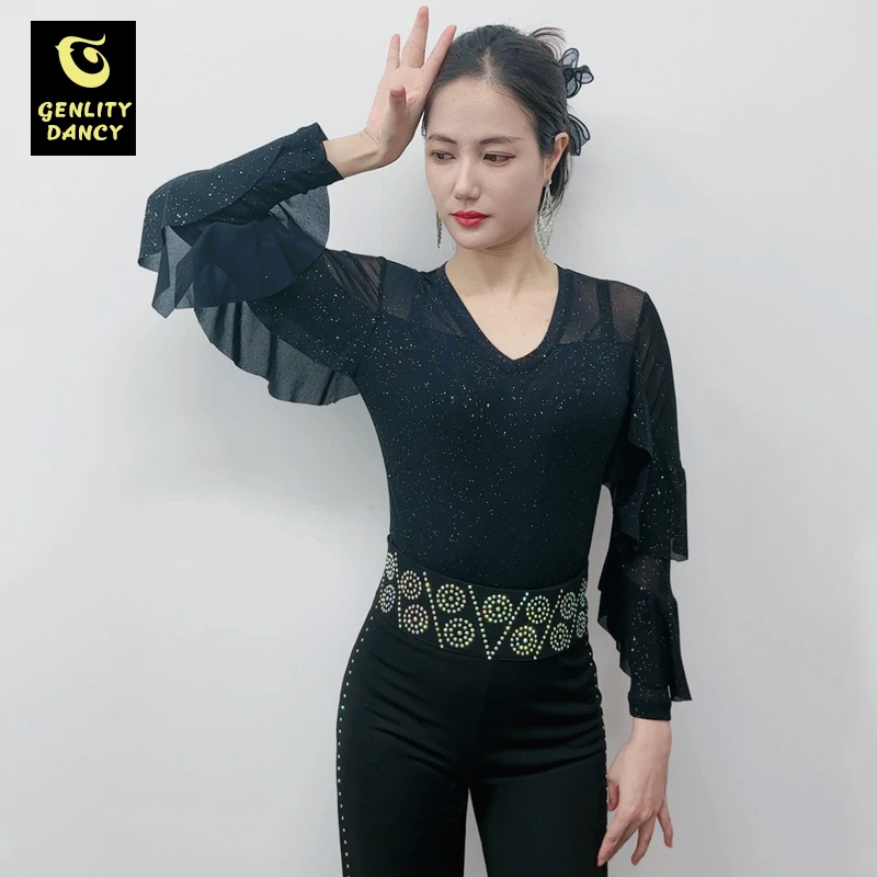 拉丁舞服装女士新款时尚荷叶边广场交谊国标舞蹈衣服摩登舞连体衣