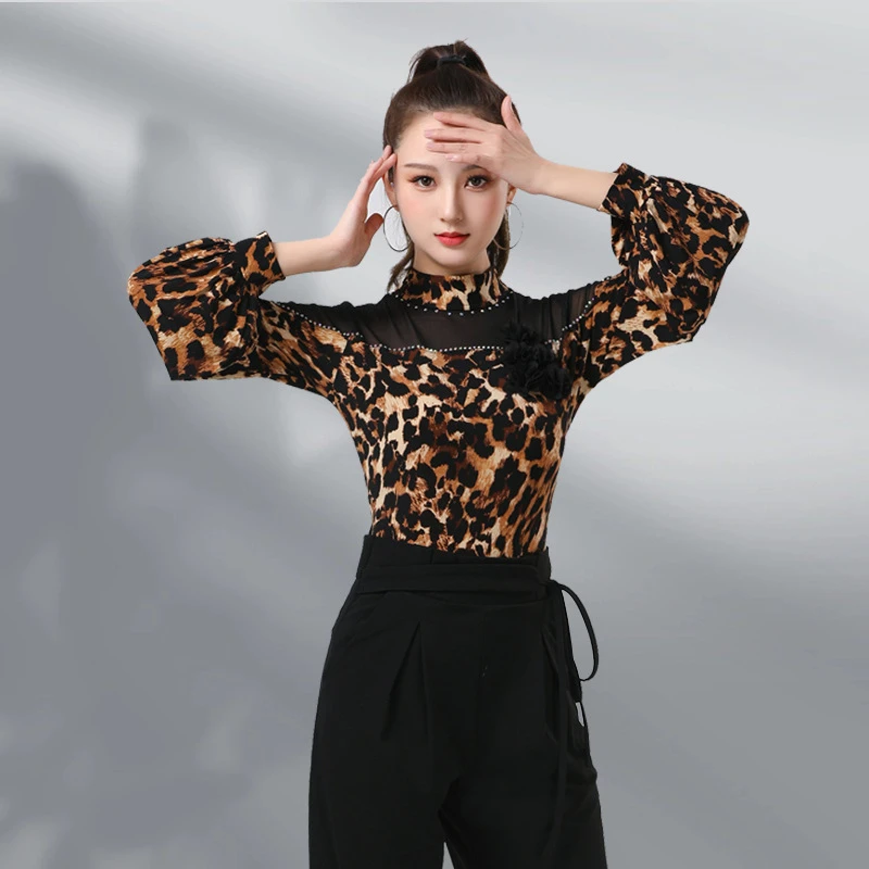 新款镶钻花朵摩登舞服气质舞衣女上衣拉丁吉特巴水兵交谊舞表演服