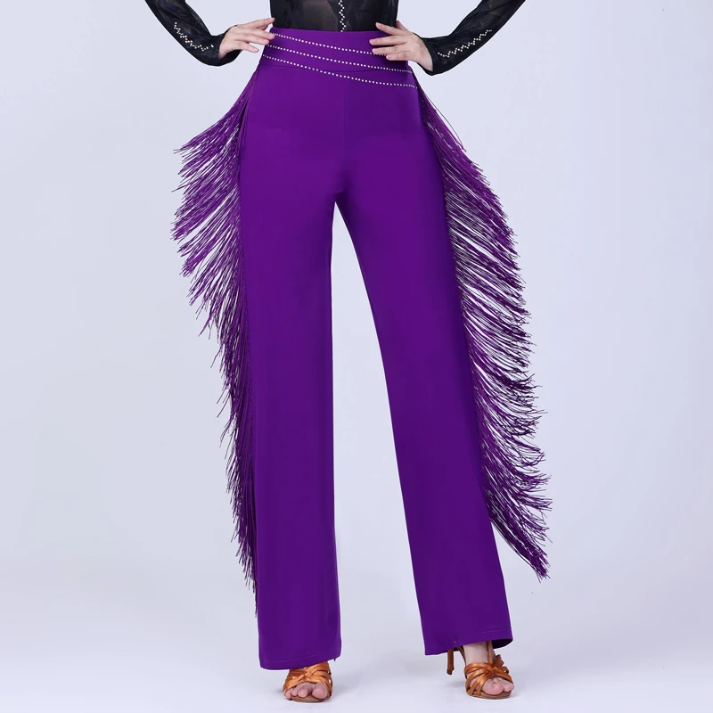 摩登舞流苏裤女新款跳舞裤子专卖舞蹈国标交谊演出裤时尚拉丁长裤