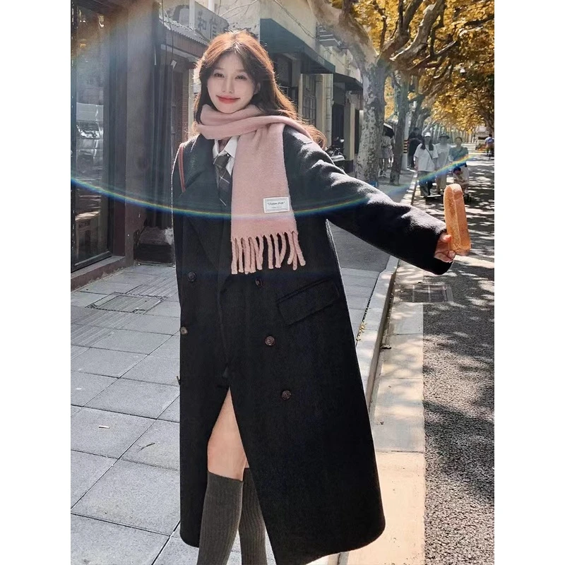 （升级斜纹版）正肩自带垫肩款加棉加厚韩版气质长款大衣外套093XHX