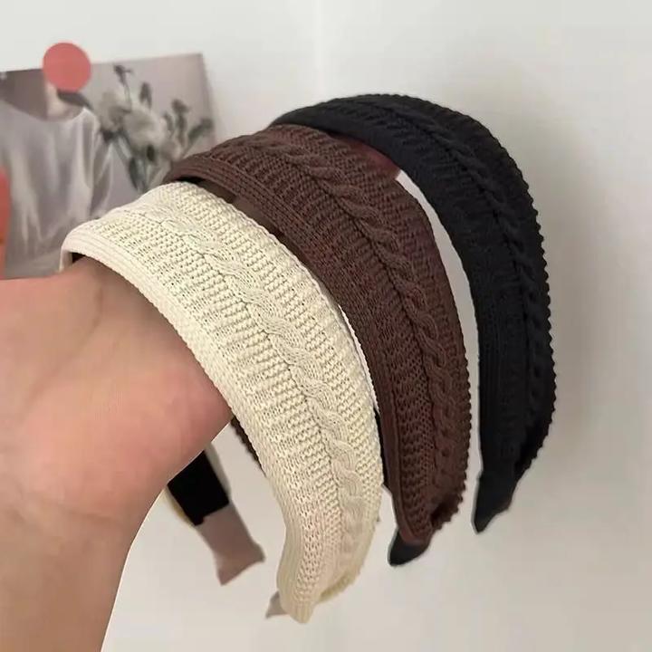 秋上秋季穿新搭韩国发箍复古针织毛线纯色宽边压发新款发箍发饰