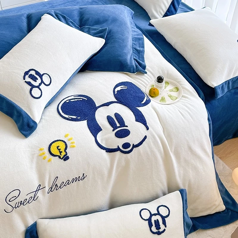 加厚牛奶绒印花四件套双面绒法兰绒可爱学生宿舍单人加绒被三件套