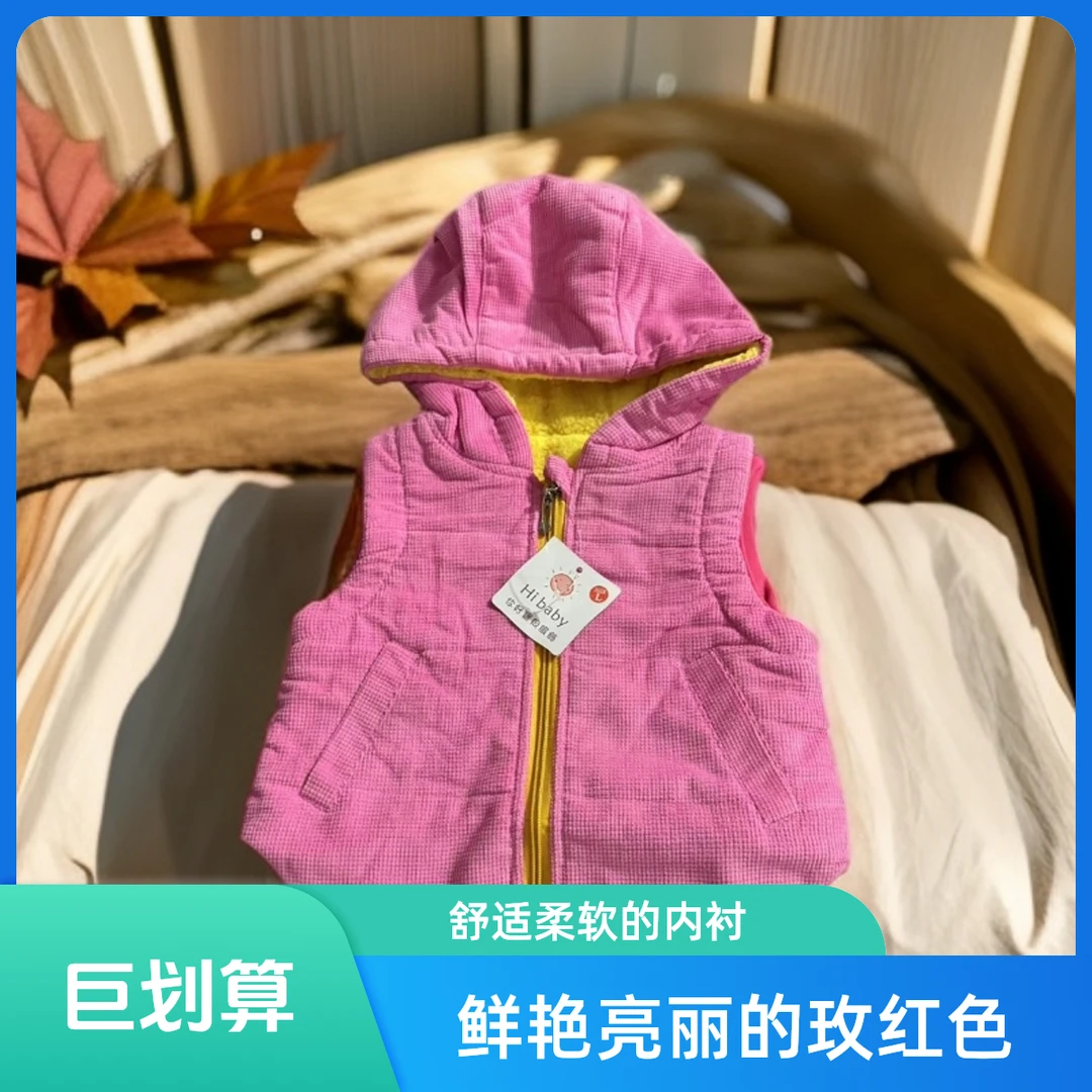 057红色棉质加绒保暖带帽宝宝马甲