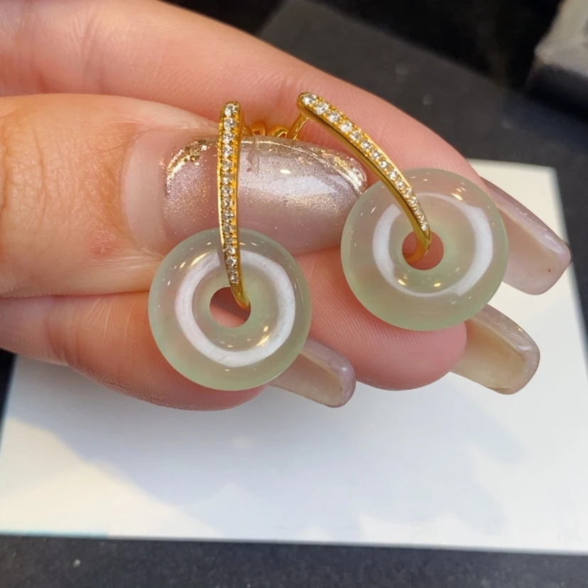 【闪购商品】翡翠耳饰18K金镶嵌甜甜圈