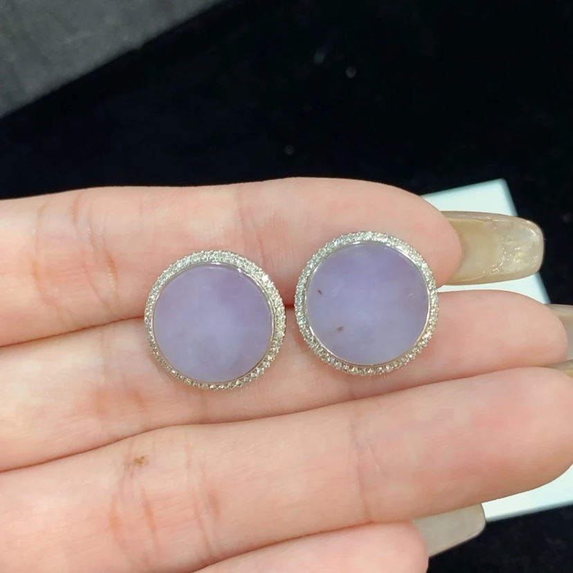 【闪购商品】翡翠耳饰18K金镶嵌冰紫圆牌