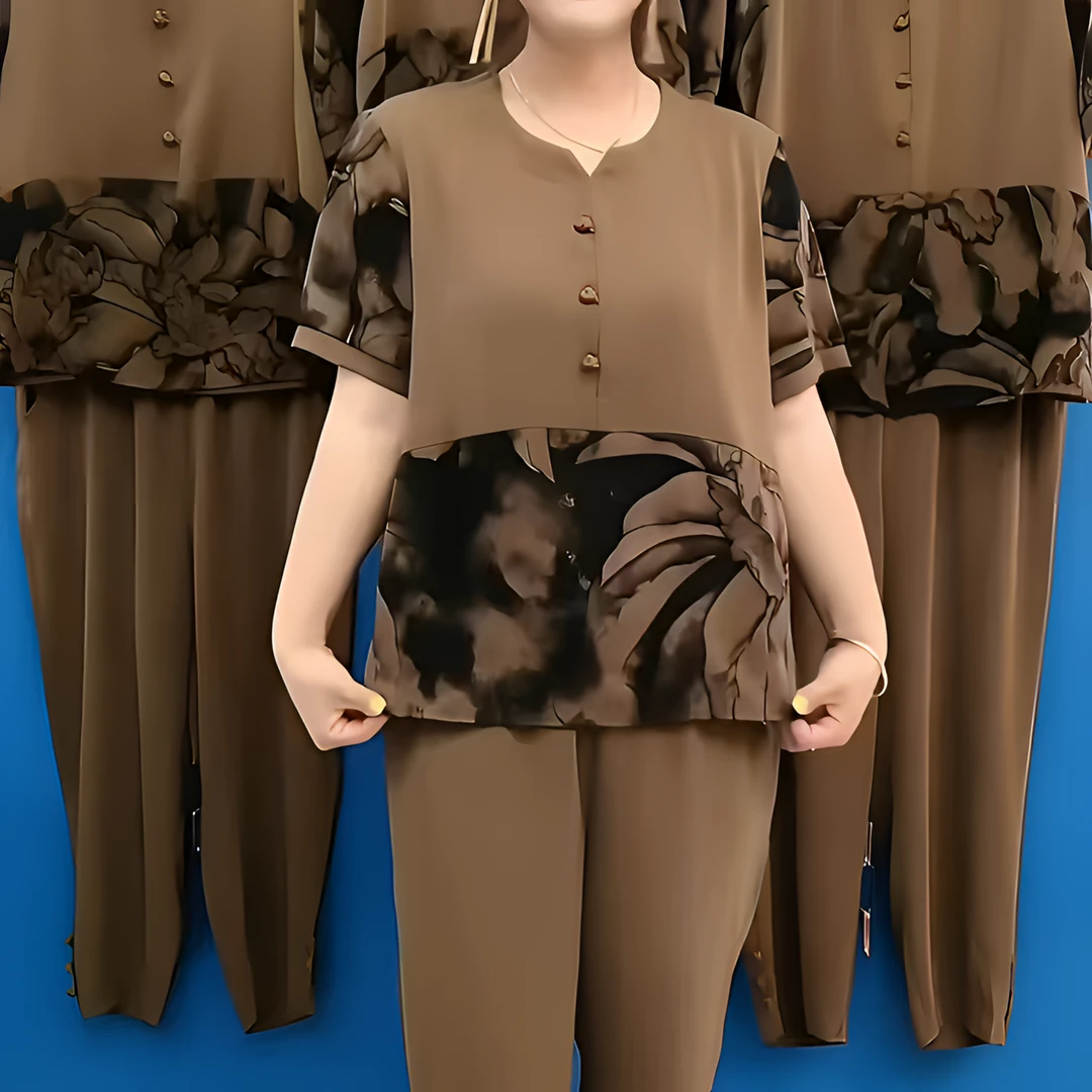 2025夏季中年复古国风休闲时尚两件套装高档洋气宽松气质中老年装