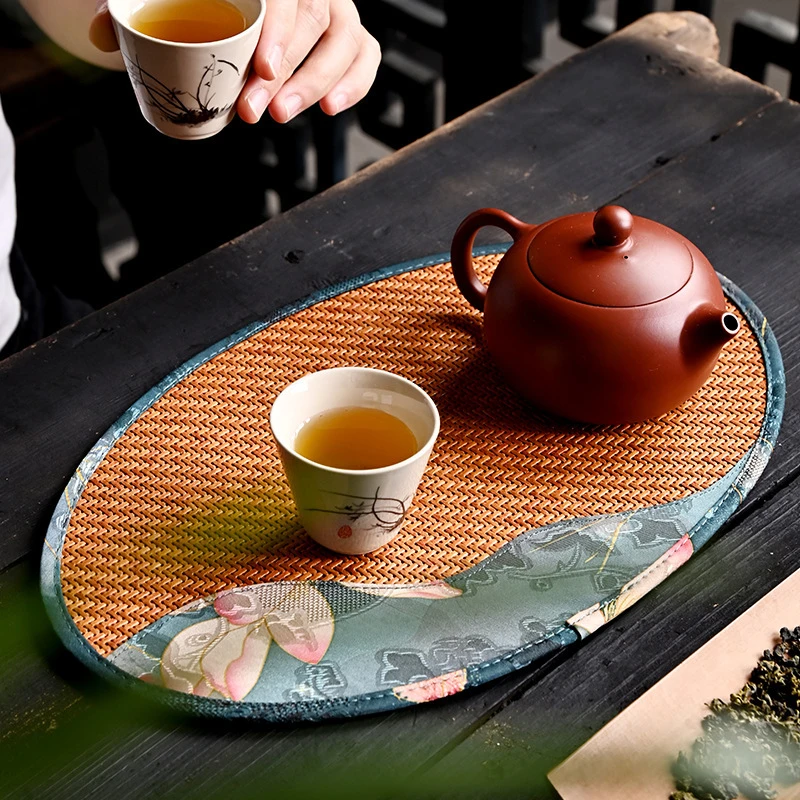 复古藤纹手工干泡盘茶席专用茶桌布垫桌旗茶垫子养鸡老竹料扁竹条