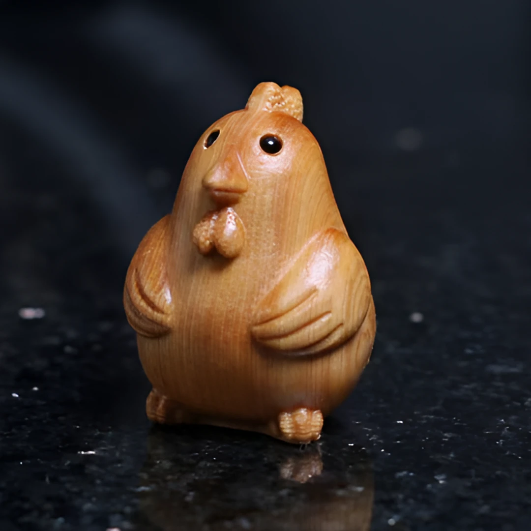 柏木木雕卡通小鸡可爱生肖鸡木质小摆件桌面装饰品手把件