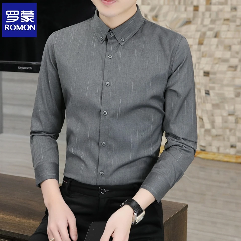Romon/罗蒙职业春秋季男士长袖衬衫高级感休闲薄款痞帅衬衣上衣服
