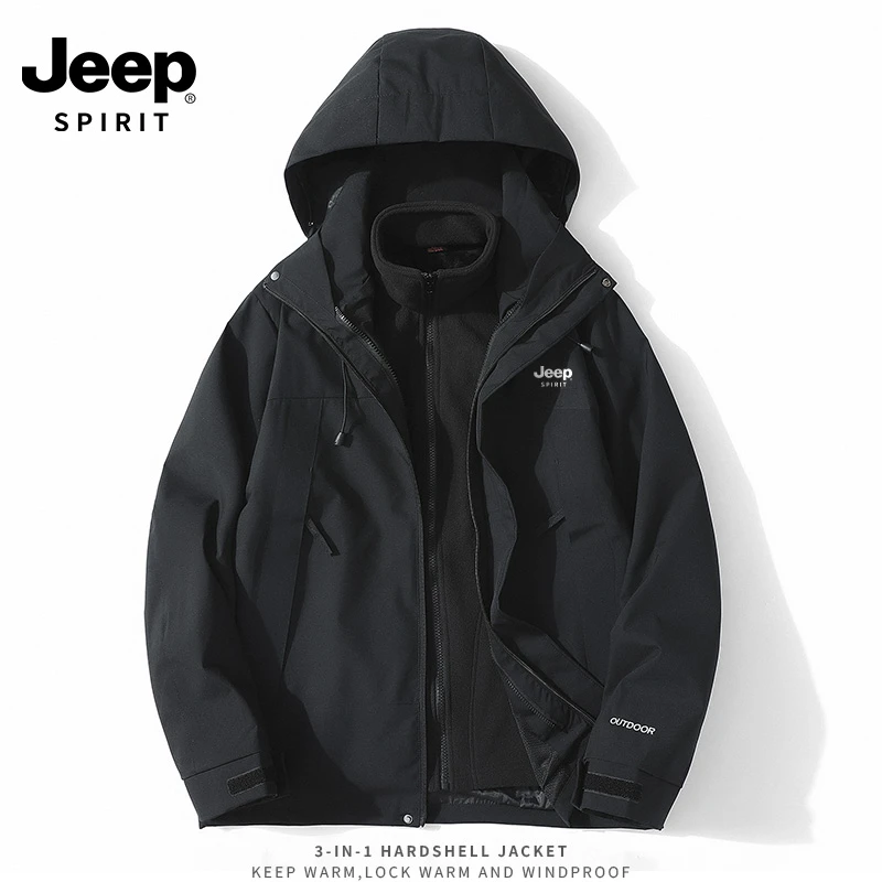 JEEP吉普秋冬季保暖男士三合一冲锋衣情侣款防风衣夹克外套2368
