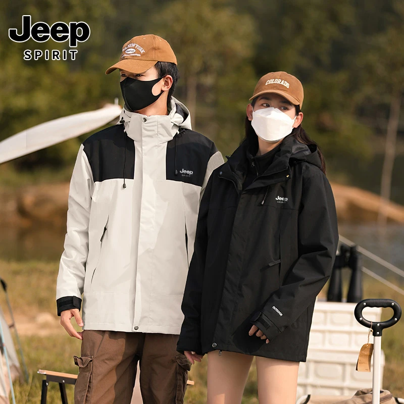 JEEP吉普春秋冬季男士防风防水保暖三合一冲锋衣女夹克外套ZB2368