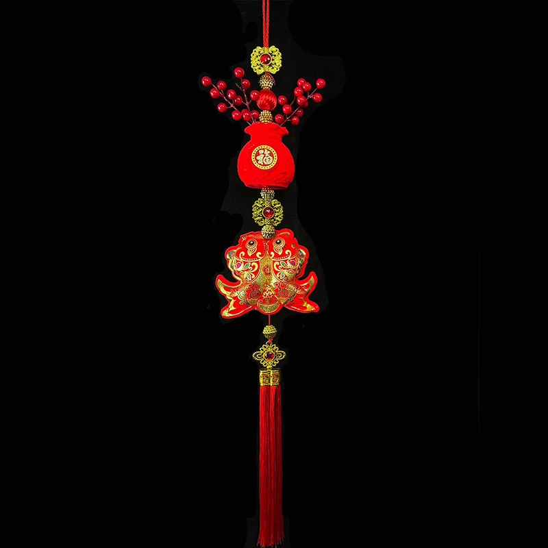 T09红果福桶对鱼挂串龙年装饰场景布置2024龙年挂饰福袋年年有余