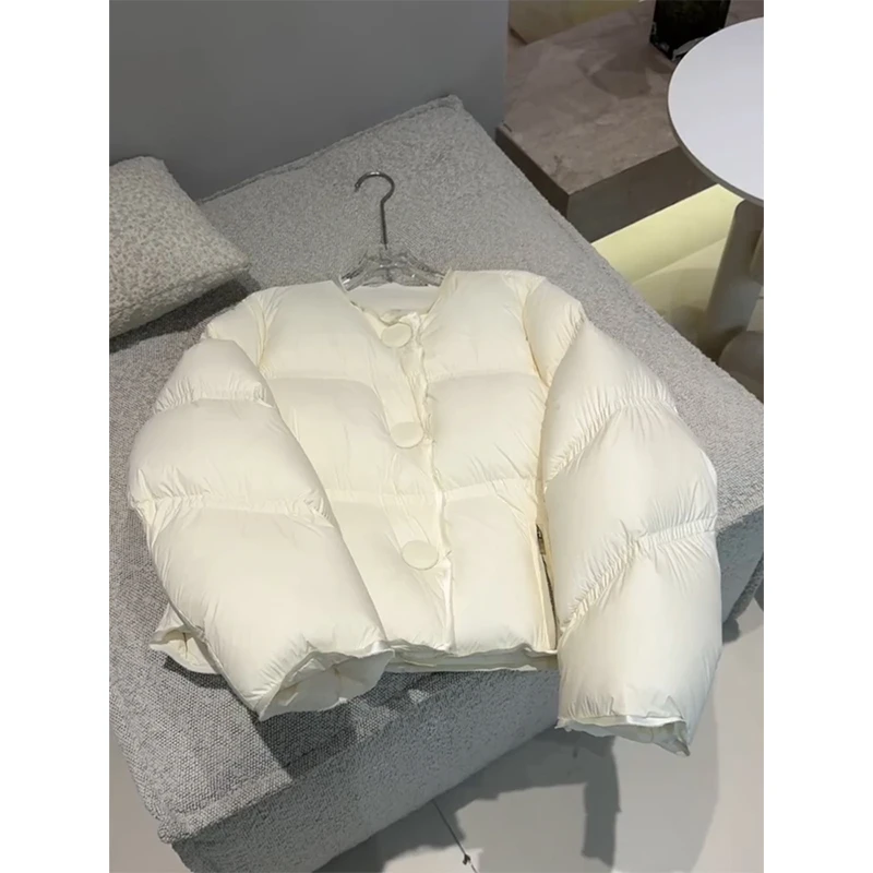 高级感高腰短款米白色棉服女款冬季新款夹棉外套小个子棉衣面包服