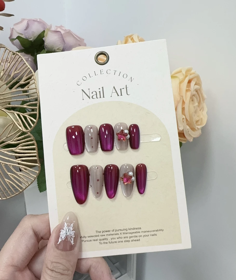 【火龙果】猫眼美甲 爆闪美甲 纯手工穿戴甲