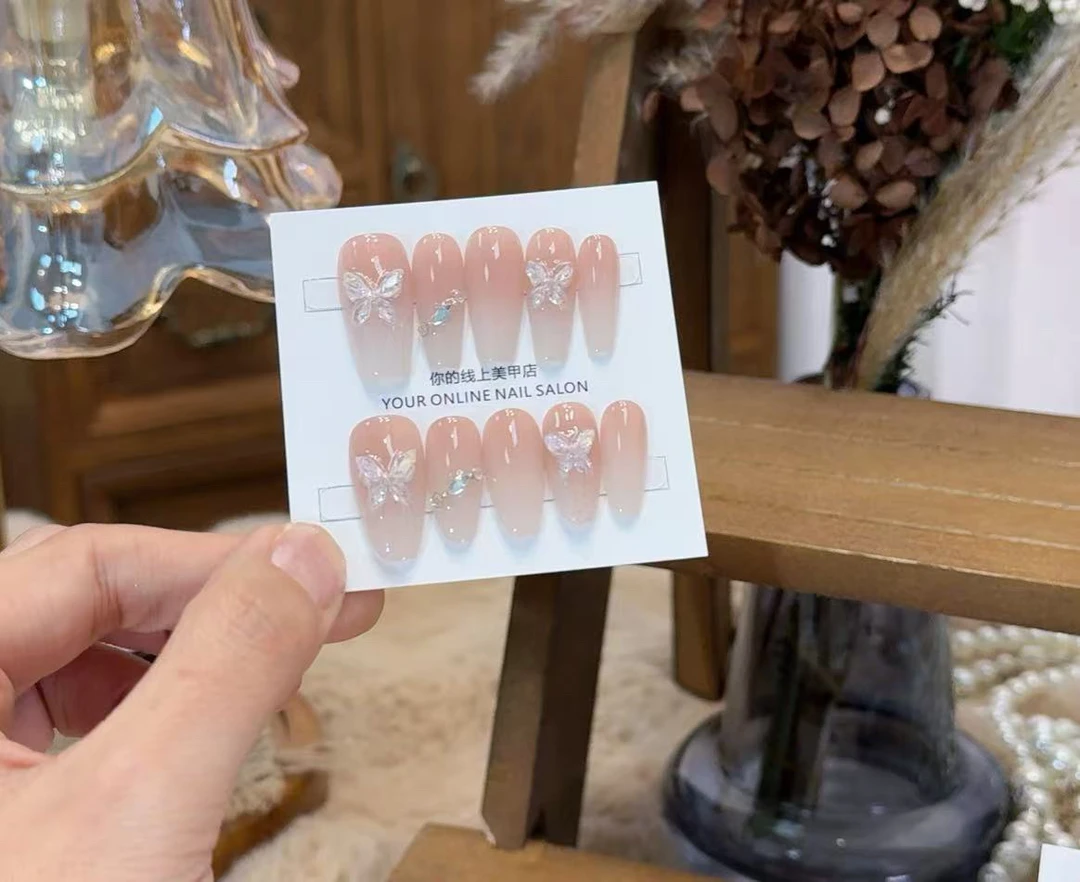 【冰晶蝴蝶】蝴蝶美甲 满钻美甲