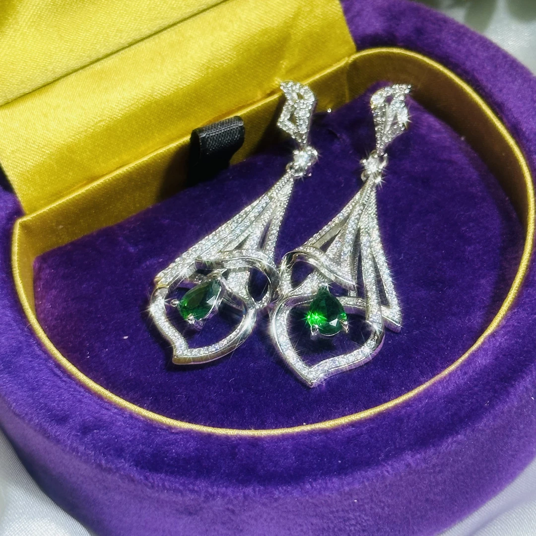 星尼希 耳饰 时尚绿色复古设计师灵动镶嵌728