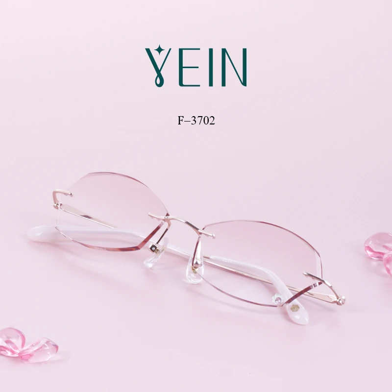 魅影YEIN时尚F3702钻石切边近视眼镜超轻钛架无框气质简约高档