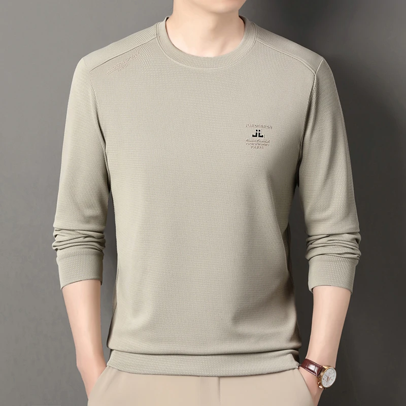 秋季圆领长袖卫衣男纯色高档休闲长袖打底T恤衫