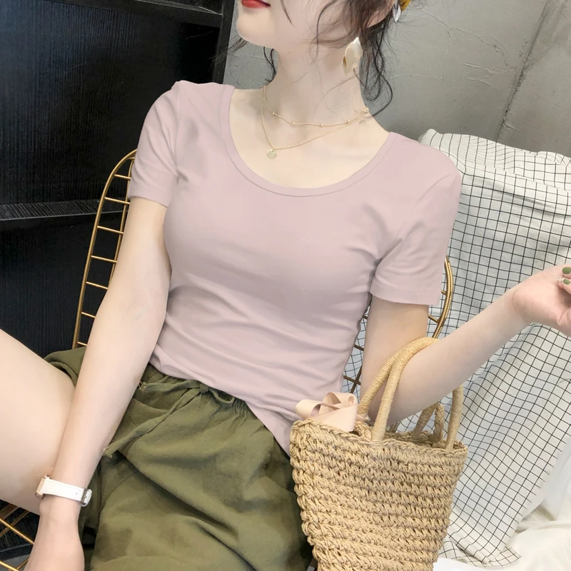 莫代尔短袖T恤女2025夏季新款圆领紧身薄款半袖体恤春游出行衣服