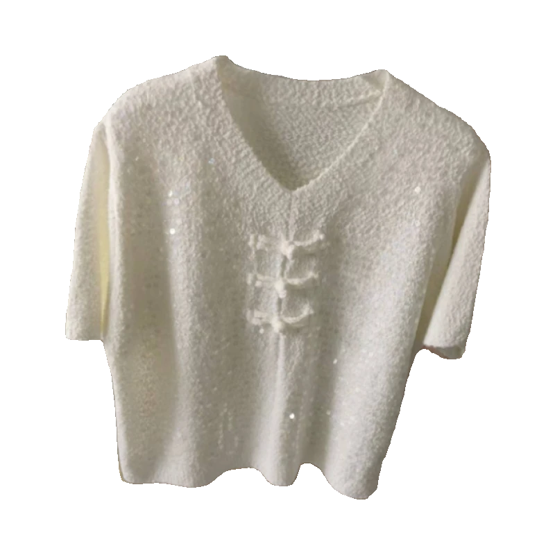 中国风毛衣针织衫机绣亮片中桥纱让你在春夏的微风中显得优雅魅力