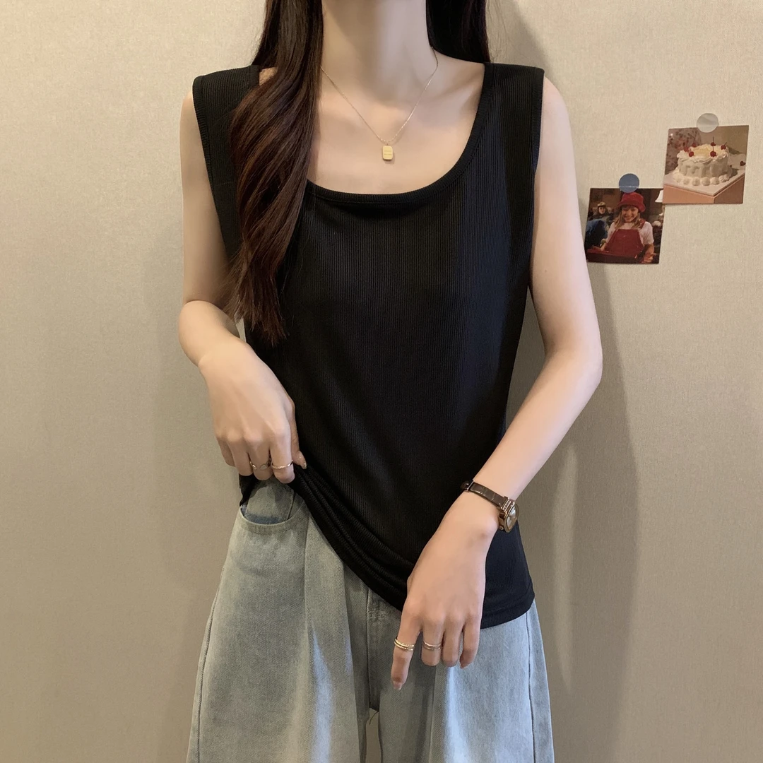 大码大U领针织内搭吊带背心女大码胖mm遮副乳弧形短款打底居家服