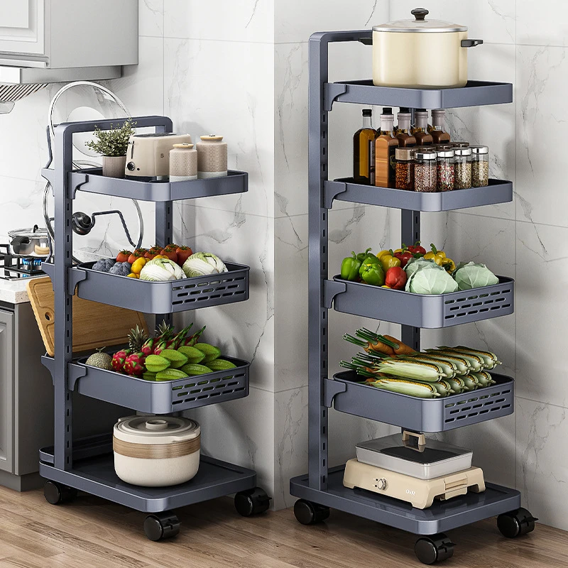 厨房多功能置物落地多层家用锅架果蔬菜篮小推车锅具调料收纳架子