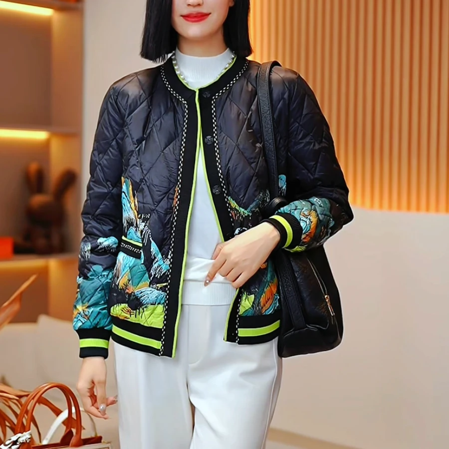 2025新品时尚百搭女士休闲显瘦保暖短款羽绒服-1108（山水画款）