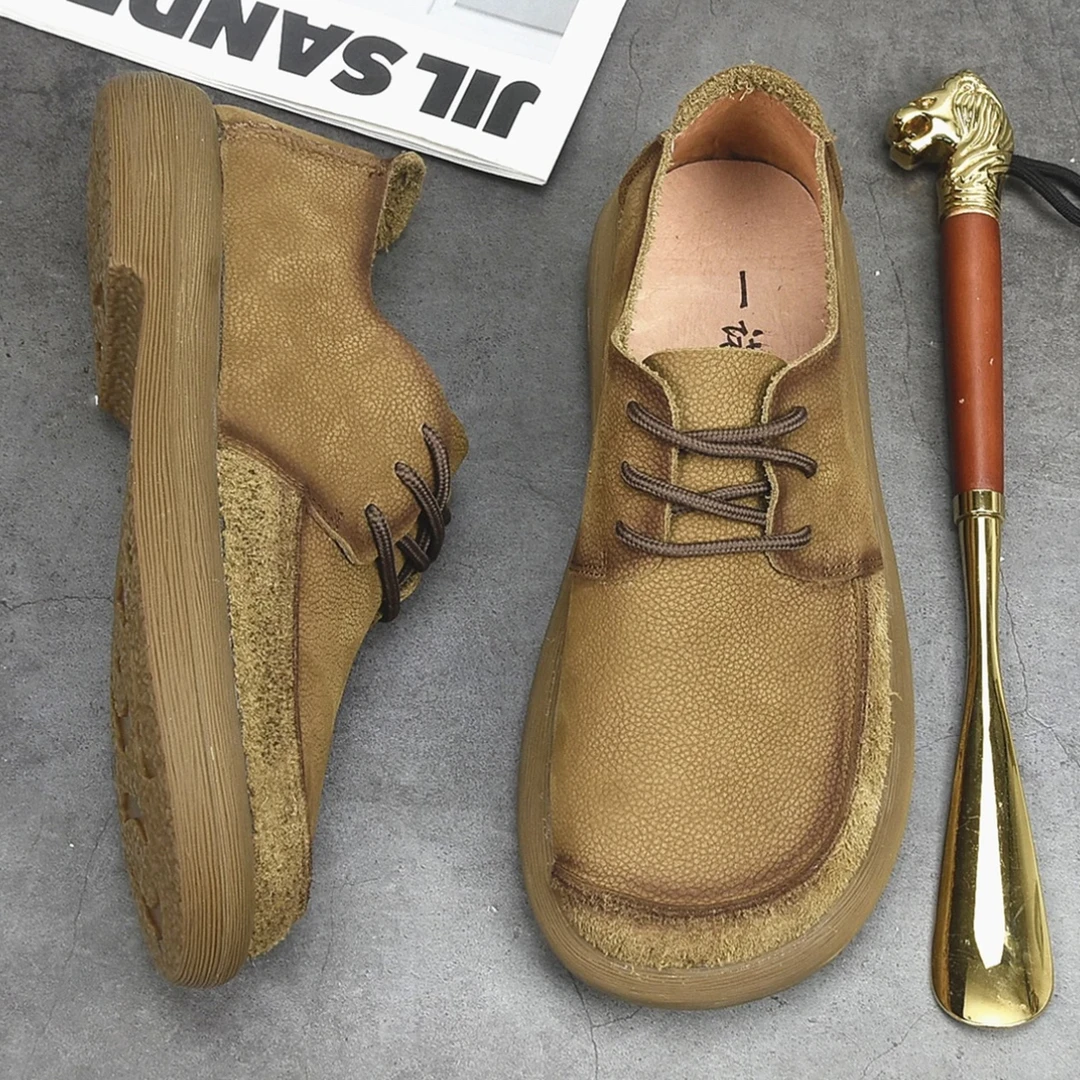 潮鞋夏季新款透气宽头一脚蹬男鞋磨砂皮软底时尚真皮鞋舒适洞洞鞋