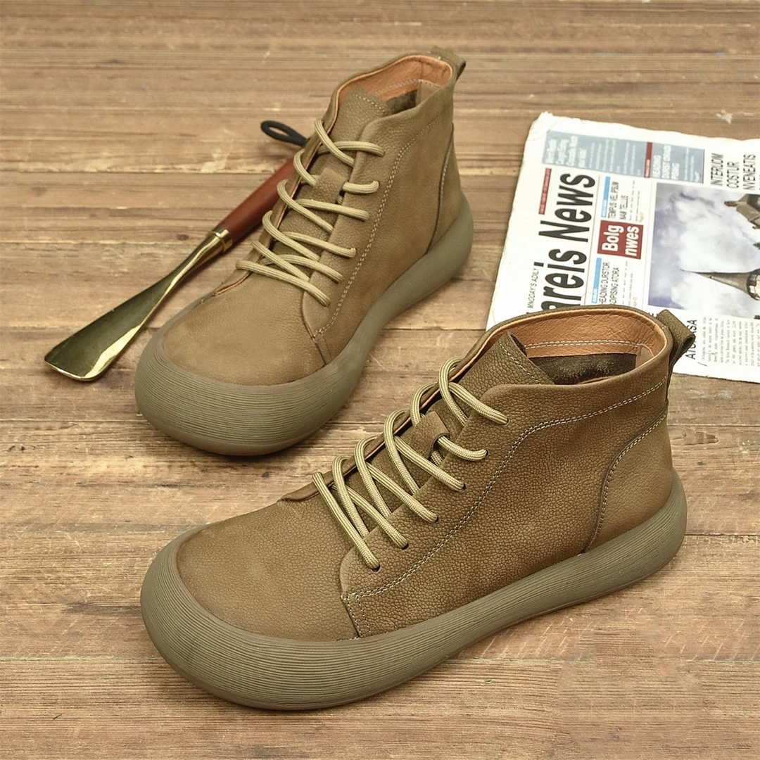 休闲马丁靴复古百搭包头厚底新款头层牛皮中帮英伦风户外鞋-9987